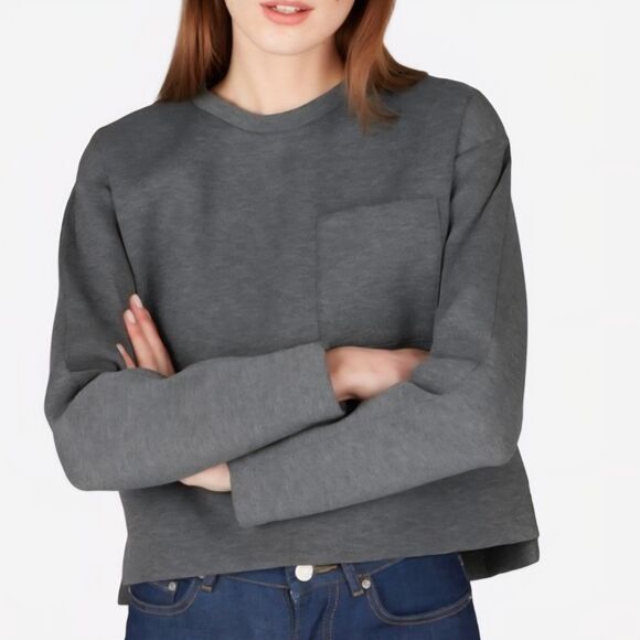 Everlane Boxy Cropped Sweatshirt In Charcoal For Women In Size Small EUC - Picture 1 of 9